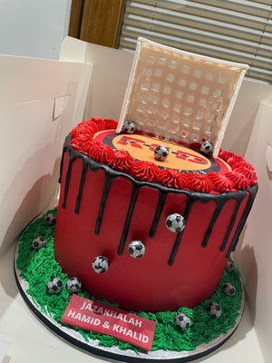 GOAL POSTS FOOTBALL THEMED CAKE