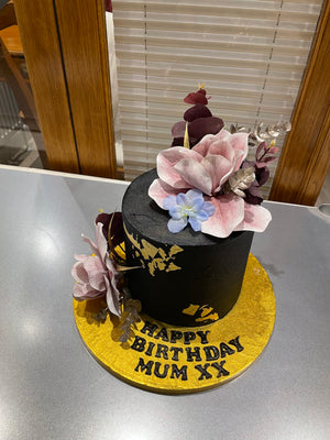 BLACK AND GOLDLEAF OCCASION CAKE