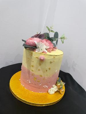 GOLD EDGE FLORAL OCCASION CAKE