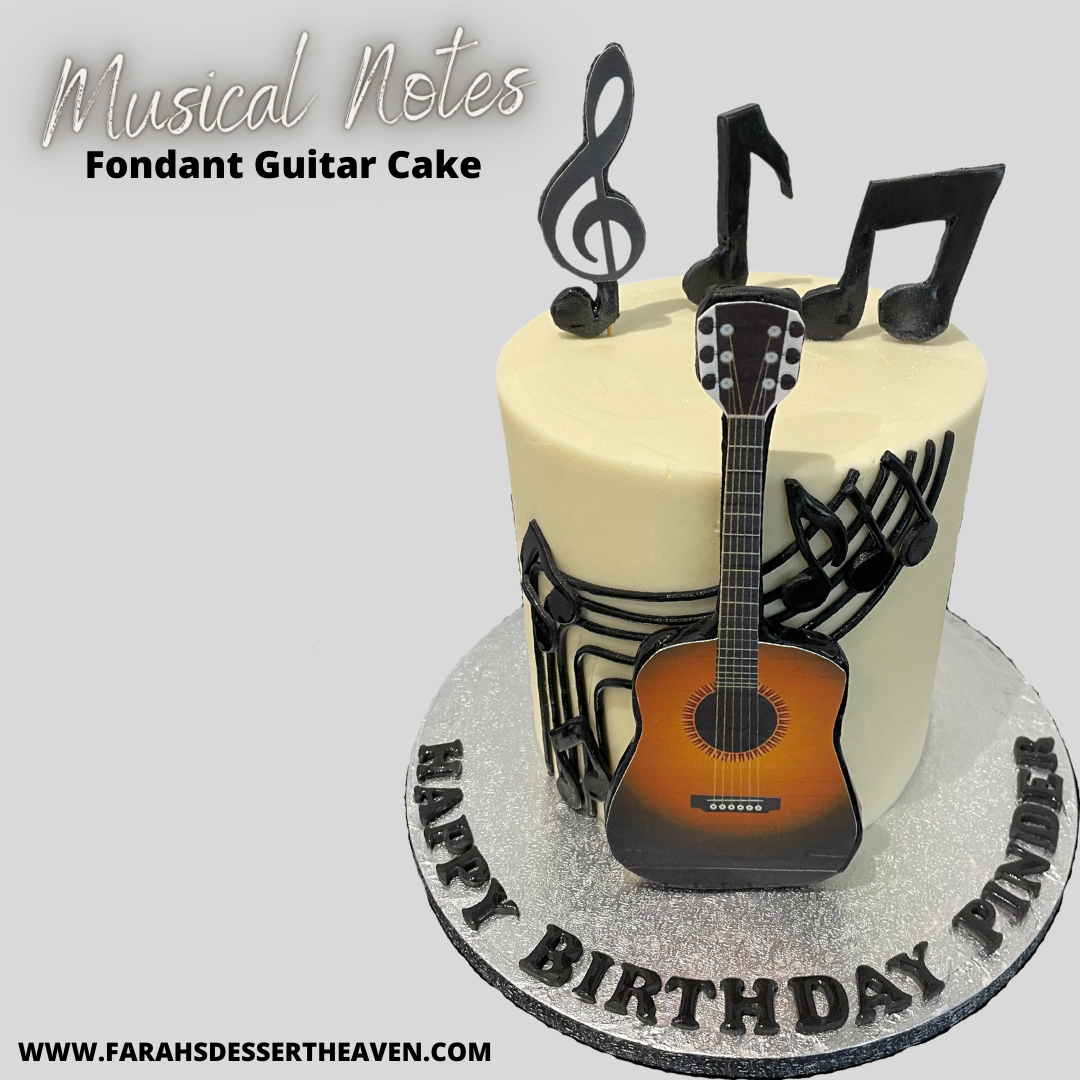 MUSICAL NOTES FONDANT GUITAR CAKE