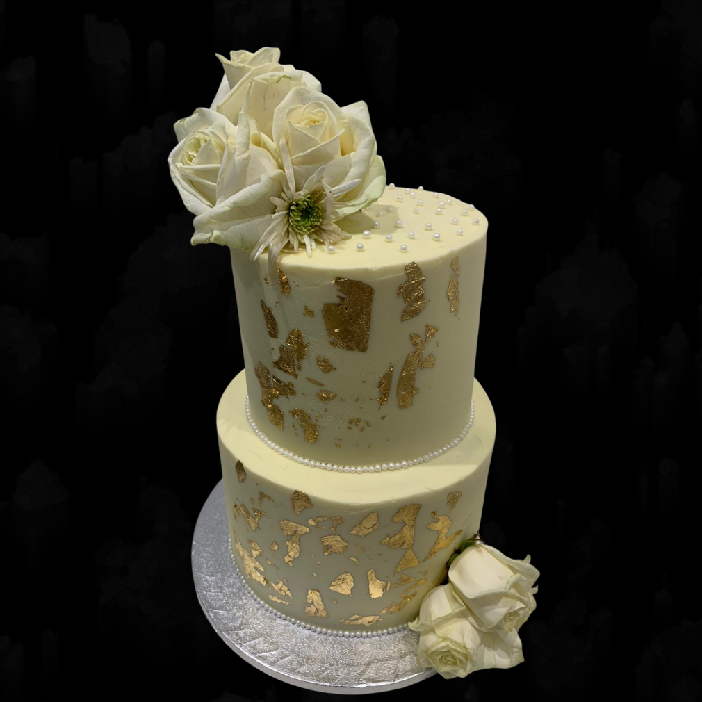 WHITE GOLD ROSE TIER CAKE