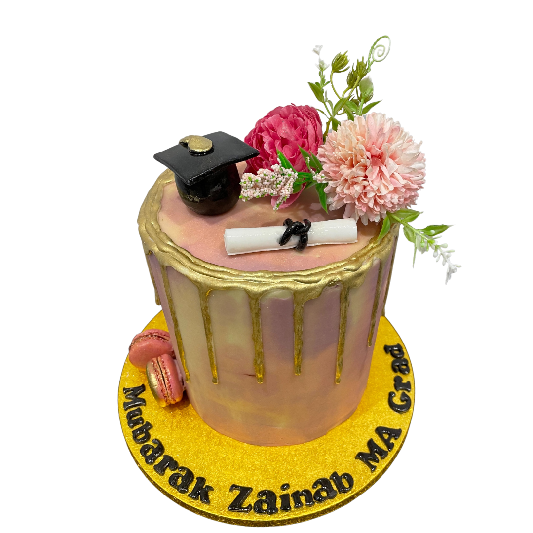LILAC GOLD DRIP GRADUATION CAKE