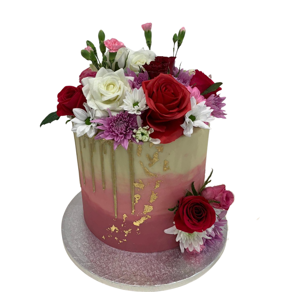 PASTEL GOLD DRIP - FLOWER CAKE