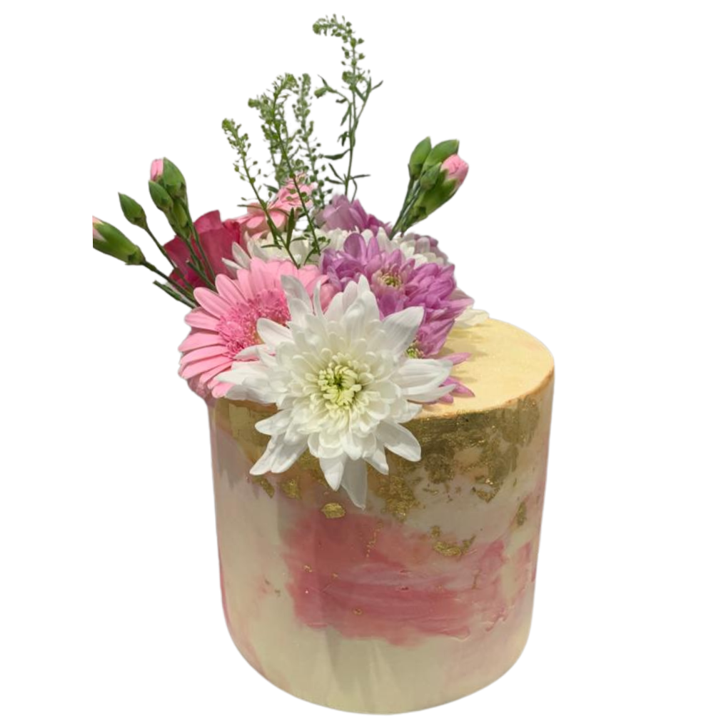 PINK & GOLD FLOWER CAKE