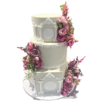 WHITE PILLAR FLORAL WEDDING CAKE