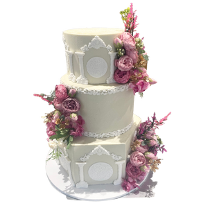 WHITE PILLAR FLORAL WEDDING CAKE