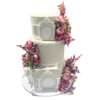 WHITE PILLAR FLORAL WEDDING CAKE