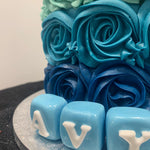 BLUE BLOCKS ROSETTE CAKE