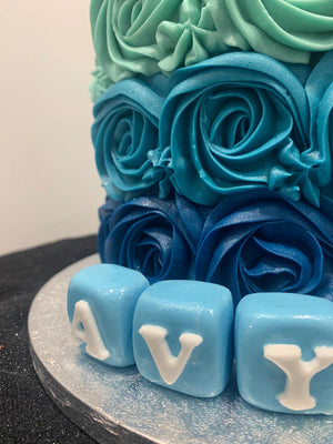 BLUE BLOCKS ROSETTE CAKE