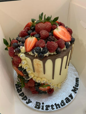 FRESH FRUIT BERRIES CHOC DRIP CAKE