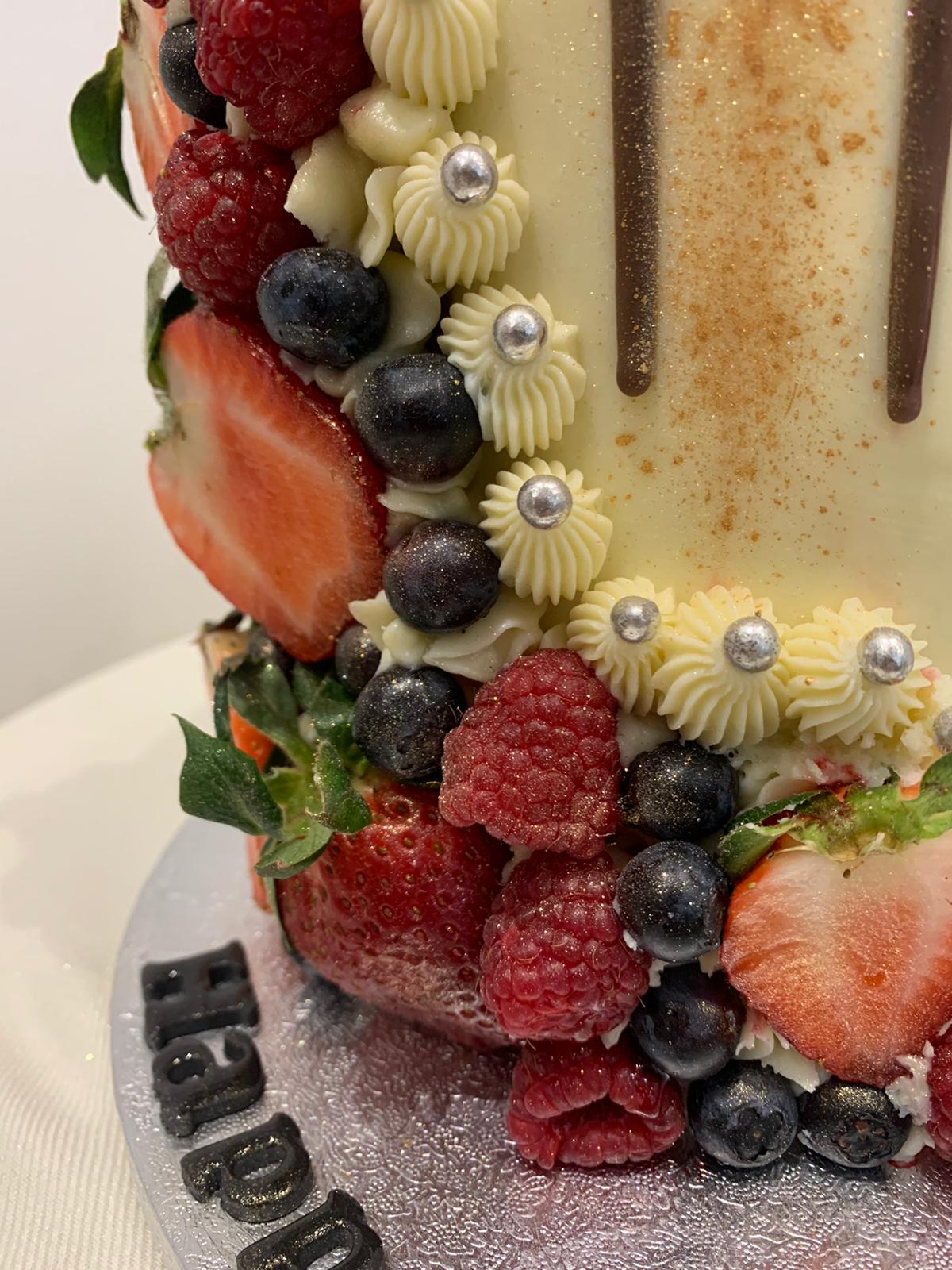 FRESH FRUIT BERRIES CHOC DRIP CAKE