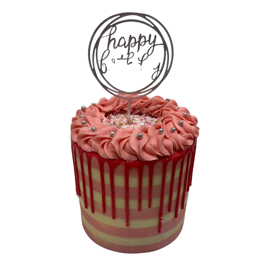BABY PINK STRIPE AND DRIP CAKE