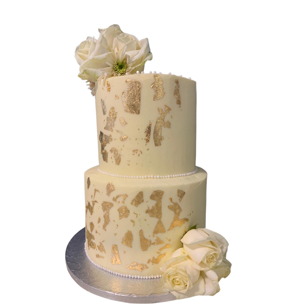 WHITE GOLD ROSE TIER CAKE