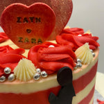 RED STRIPE AND ROSE CAKE