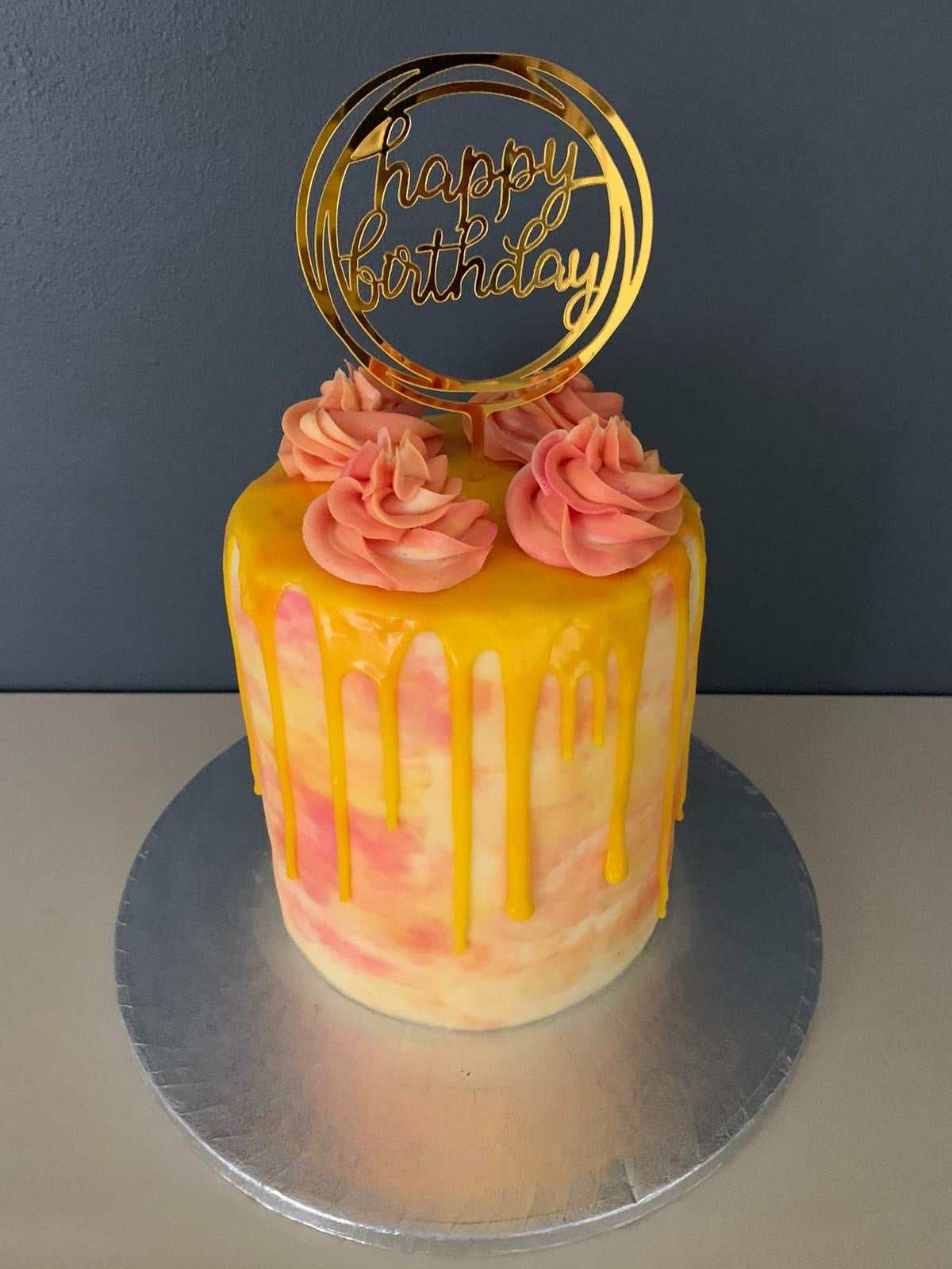 SUNSHINE AND ROSE DRIP CAKE