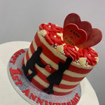 RED STRIPE AND ROSE CAKE