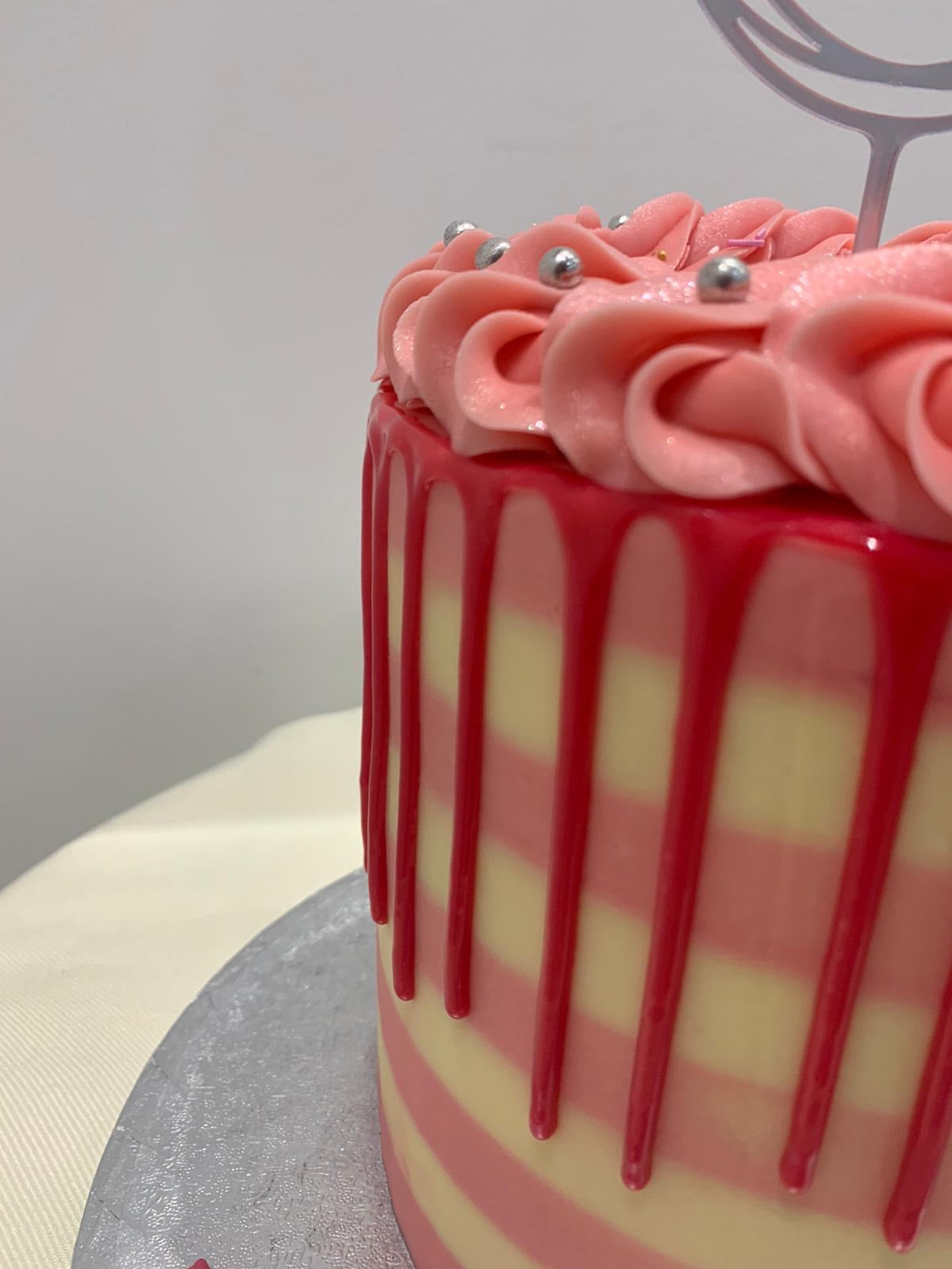 BABY PINK STRIPE AND DRIP CAKE