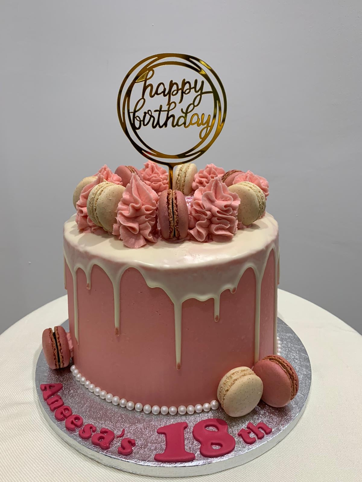PINK MACARON DRIP CAKE