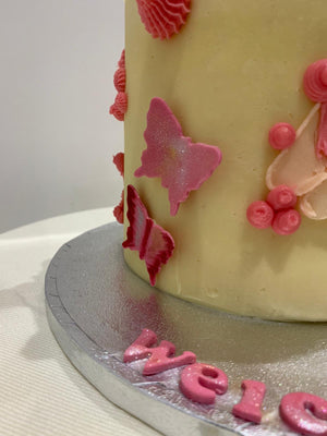 PINK BUTTERFLY & ROSE CAKE