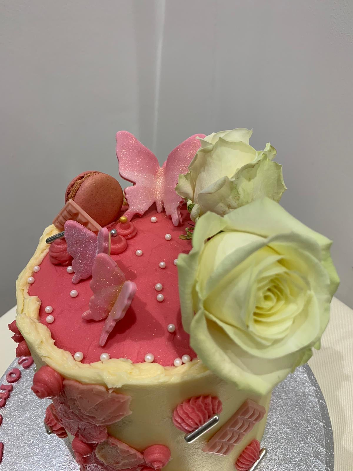 PINK BUTTERFLY & ROSE CAKE