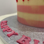 BABY PINK STRIPE AND DRIP CAKE
