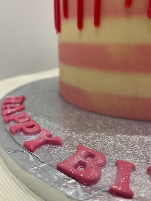 BABY PINK STRIPE AND DRIP CAKE