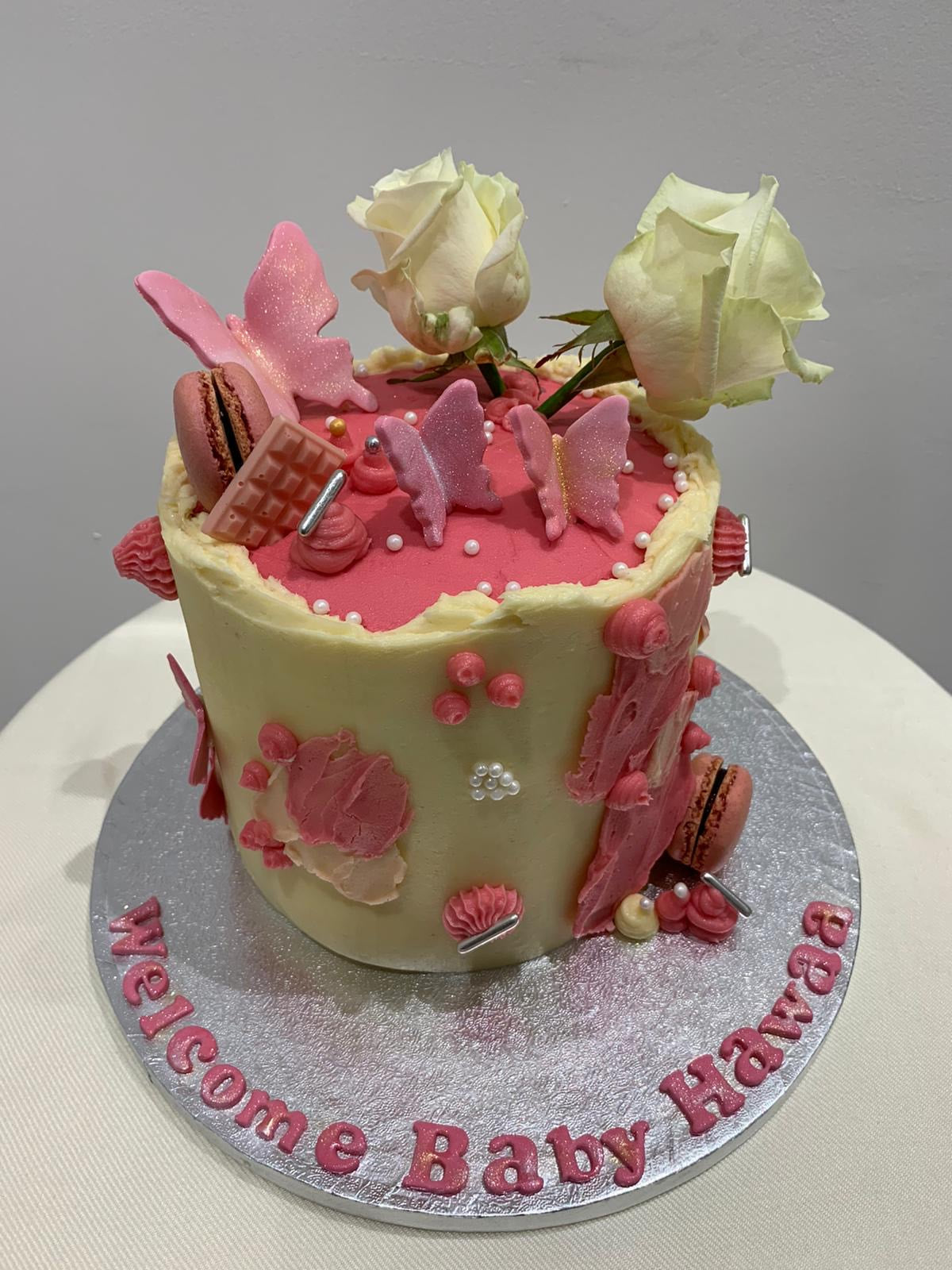 PINK BUTTERFLY & ROSE CAKE