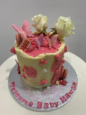 PINK BUTTERFLY & ROSE CAKE