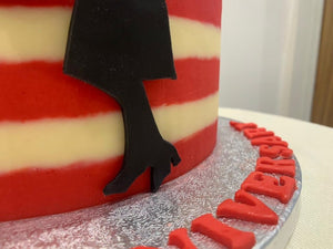 RED STRIPE AND ROSE CAKE