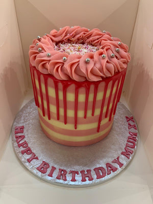 BABY PINK STRIPE AND DRIP CAKE