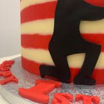 RED STRIPE AND ROSE CAKE