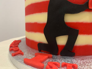 RED STRIPE AND ROSE CAKE
