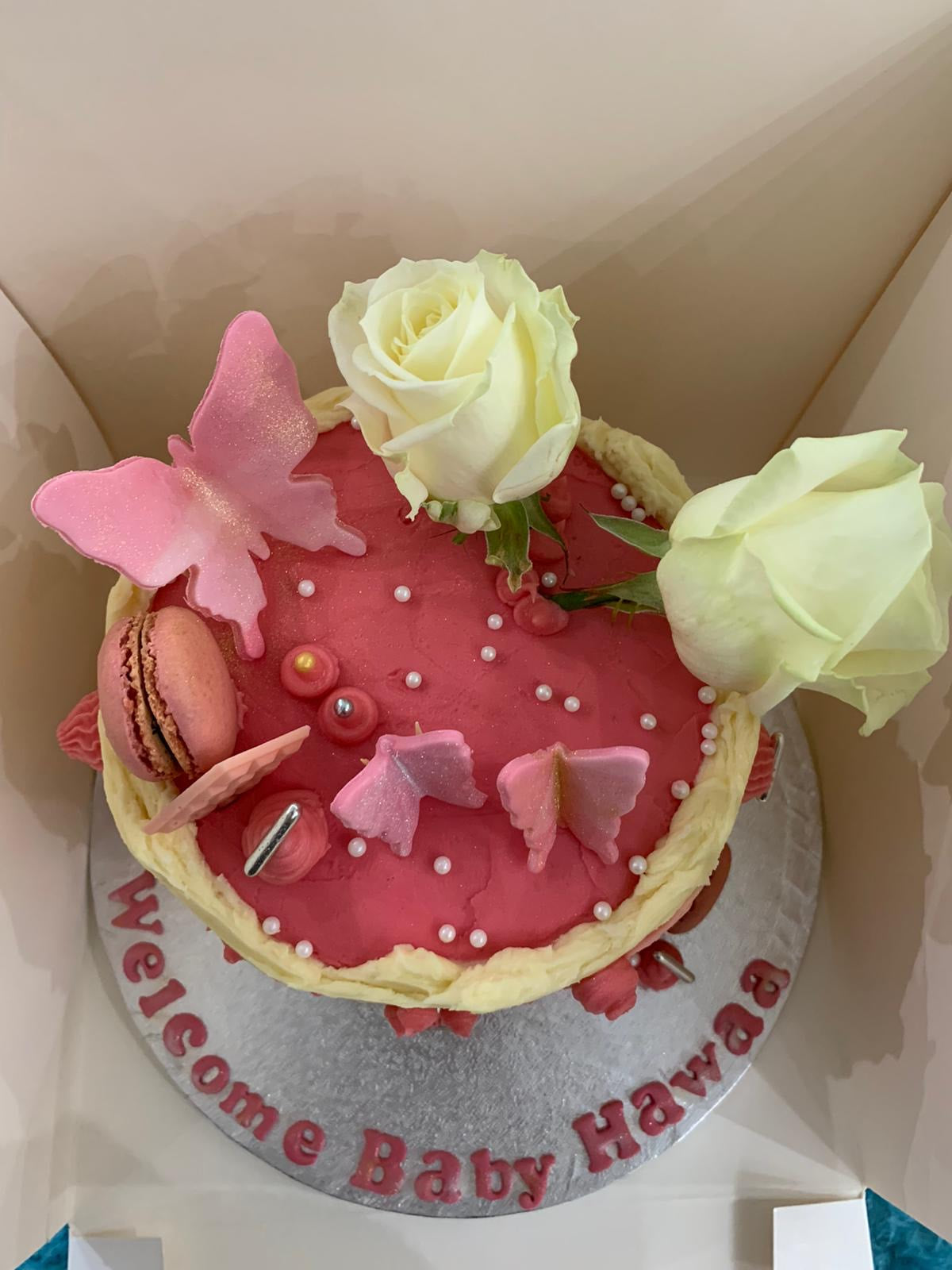 PINK BUTTERFLY & ROSE CAKE