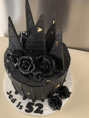 Black fondant covered cake with 23ct gold leaf and black shimmer glitt –  Get Caked by Lisa